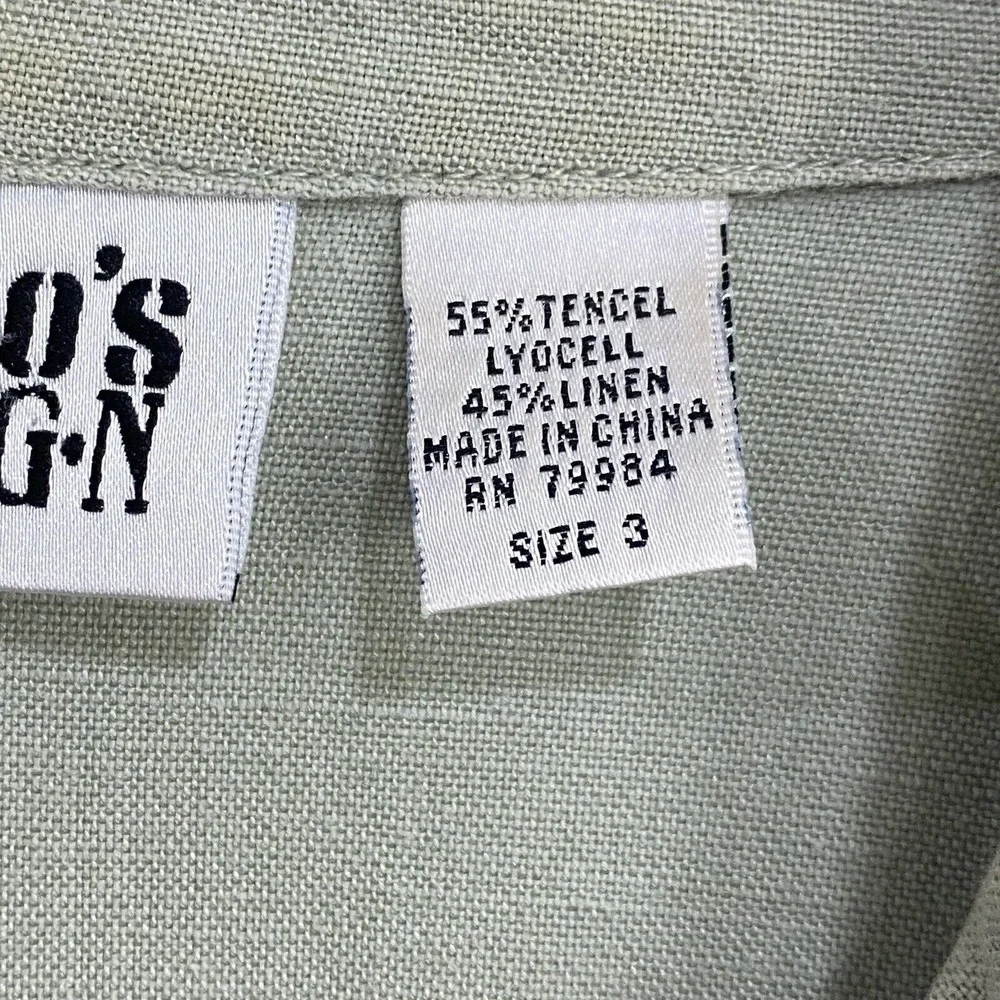 Chico's Design Jacket Womens 3 Green Tencel Linen Button Utility Shirt Top XL - Picture 7 of 12